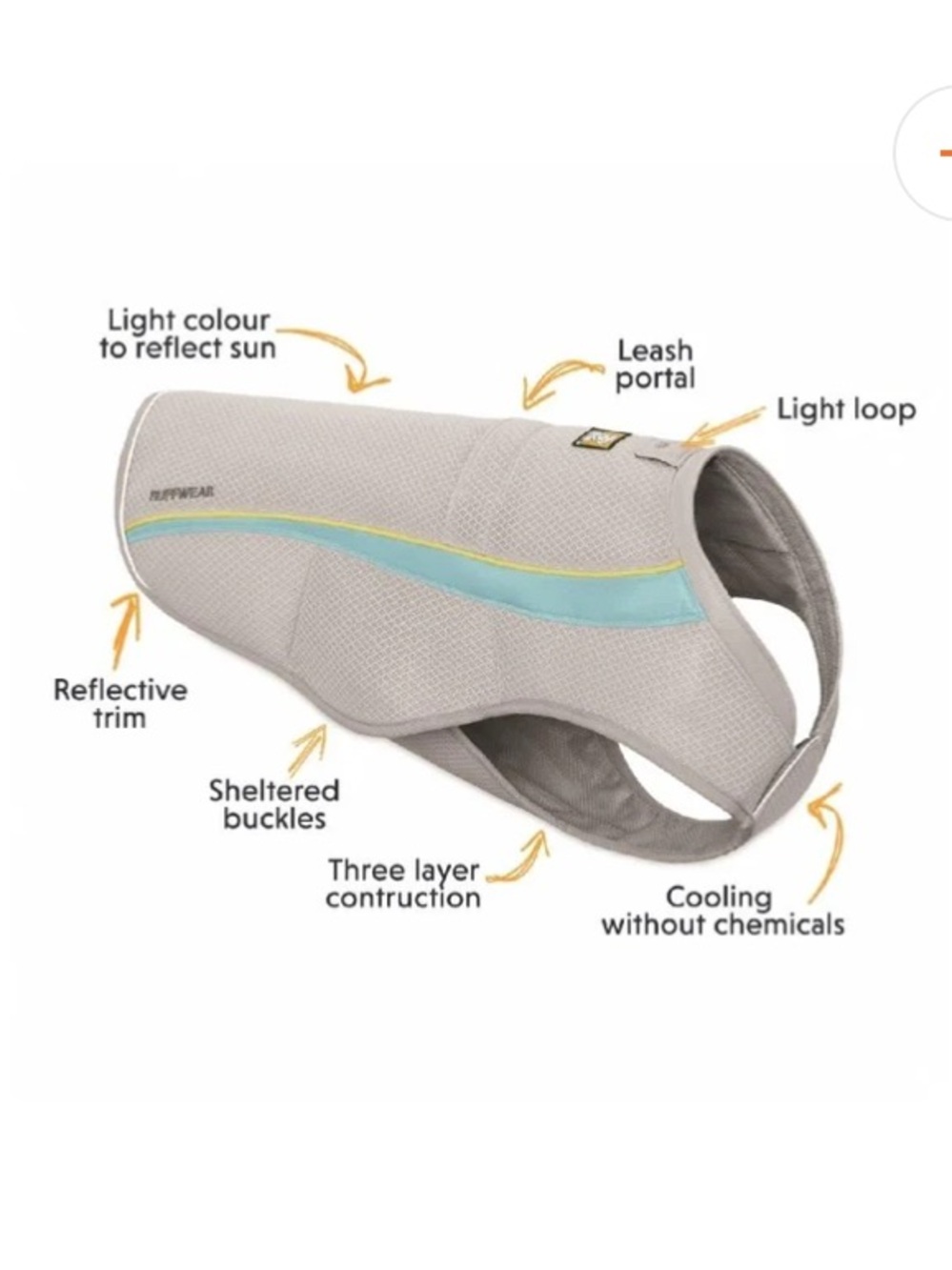 RuffWear Swamp Cooler Dog Vest - Light Gray with Aqua Trim